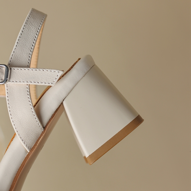 Women's New Spring And Summer Square Head Leather Sheepskin Elastic Buckle High Heel Large Open Toe Sandals