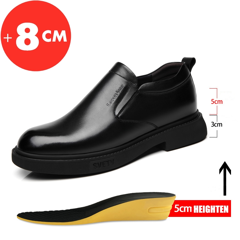 Men's Leather Elevator - 6-8Cm Hot Height Increase, Dress Shoes For Business New & Weddings, Comfortable Slip-On