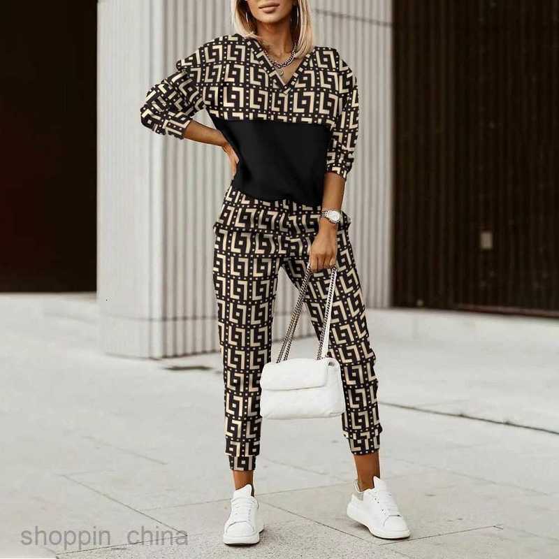 Women's Two Piece Sets Pants Trendy Women's Wear Style Commuting Print Long sleeved Street Slim Fit Fashion Casual Set
