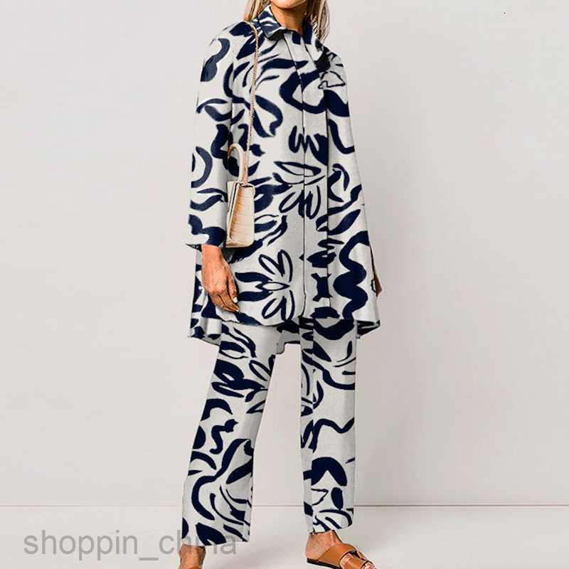 Women's Two Piece Sets Pants Summer Women's Style Street Print Long sleeved Fashion Casual Set