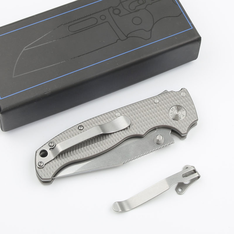 High End AD20 Folding Knife D2 Stone Wash Blade CNC TC4 Titanium Alloy Handle Ball Bearing Outdoor Camping Hiking EDC Pocket Knives With Retail Box