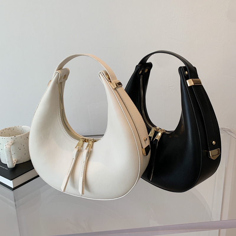 PU Leather Women Luxury Designer Handbag Purses Fashion Vintage Wallet Double Zipper Half Moon Crescent Hobos Shoulder Bags