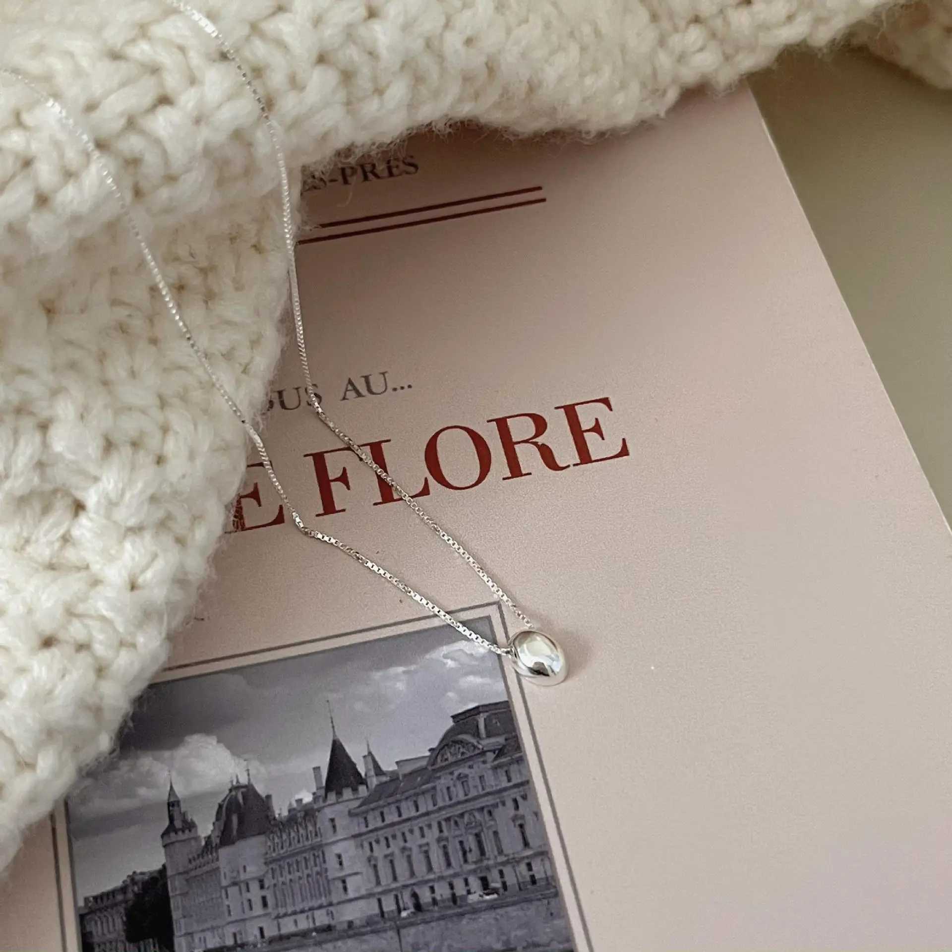 Pendant Necklaces Korean 925 Sterling Silver Geometric Oval Mini Pendant Necklace for Women Girl Exquisite Cute Party Jewelry