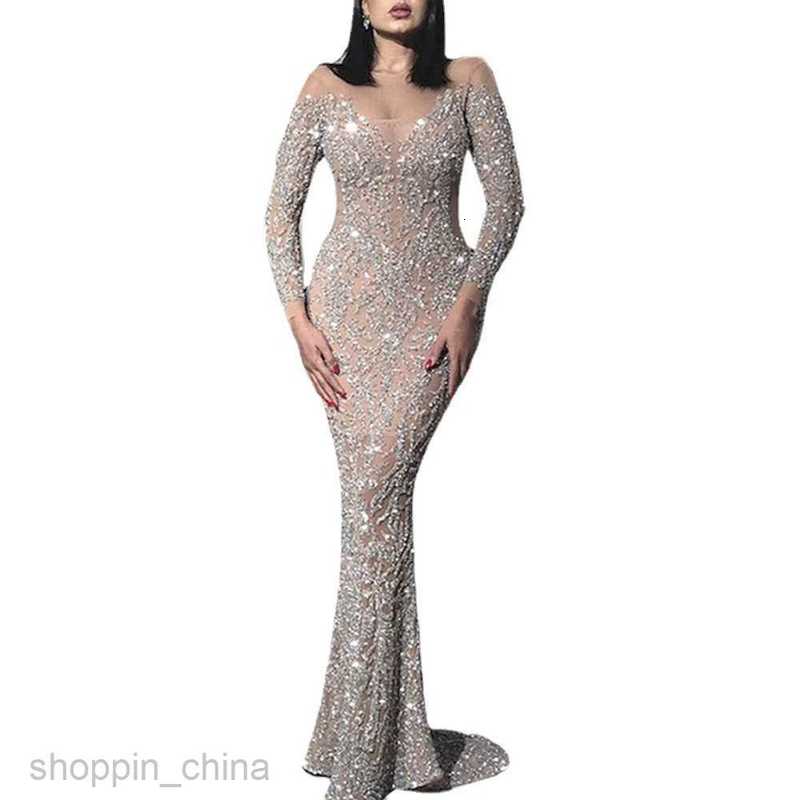 Casual Dresses for Woman Spring New Women's Hot Stamped Long Sleeve Slim Fit Sexy Long Dress Banquet Evening Dress