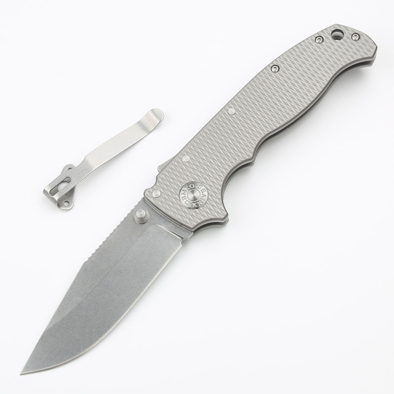 High End AD20 Folding Knife D2 Stone Wash Blade CNC TC4 Titanium Alloy Handle Ball Bearing Outdoor Camping Hiking EDC Pocket Knives With Retail Box