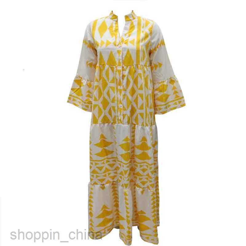 Basic Casual Dresses for Woman New Summer Women's Wear New V-neck Single breasted Personalized Printed Loose Dress