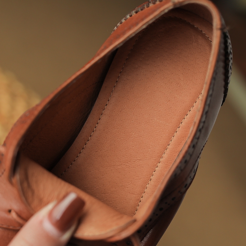 Kaky's New Round Head Genuine Leather Cowhide Vintage Low Heel Large Women's Singles Mueller Casual Shoes