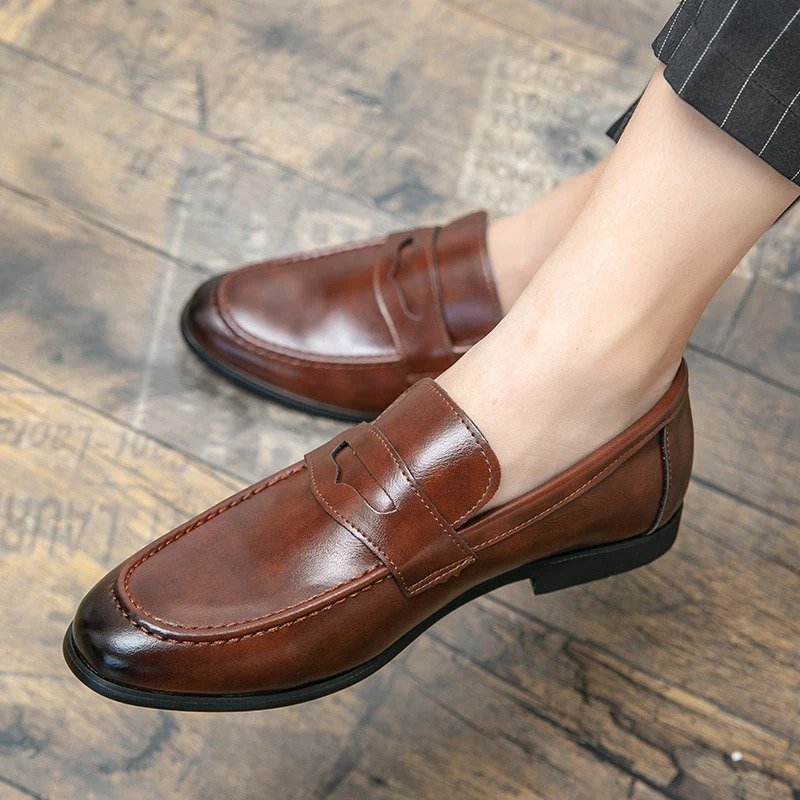 Spring and Autumn Loafers Slip-On Business Formal Casual Brown MenShoes Leather Men Dress Shoes Large Size 38-48 0701 250318