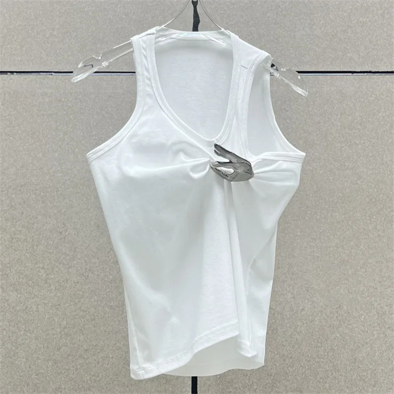 Womens Tshirt 2023 Korean Fashion Pure Cotton Sleeveless Top Pleated slim fitting womens tank top y2l vest 240625