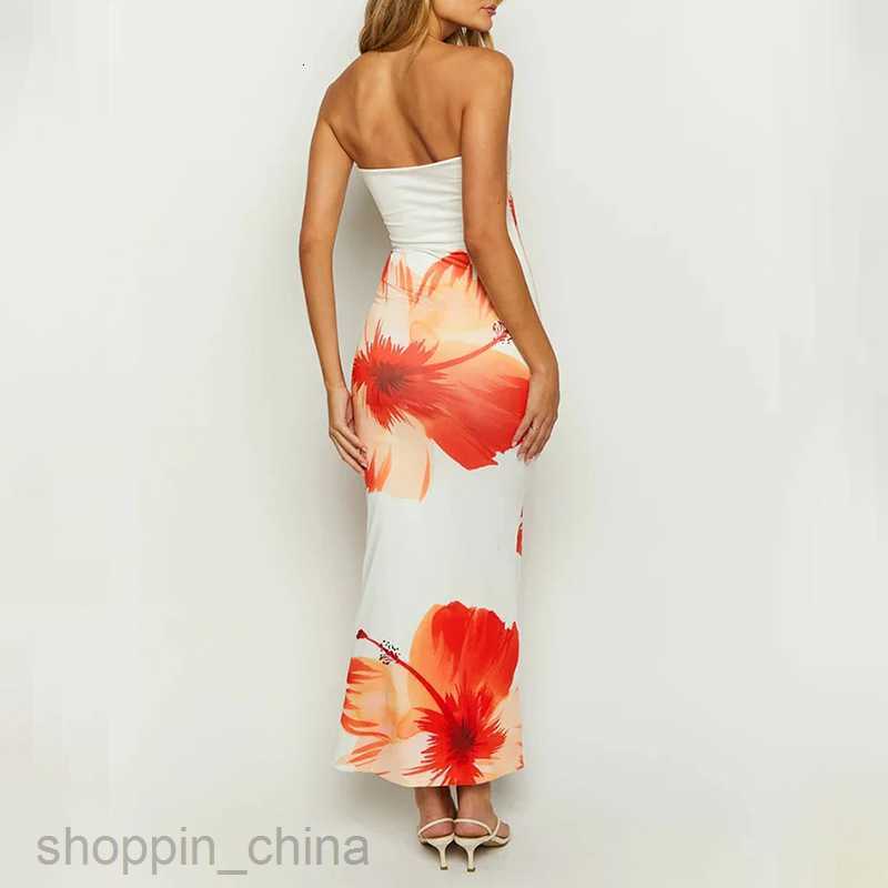 Basic Casual Dresses for Woman Summer New Women's Fashion Print Slim Fit Elegant Long Dress