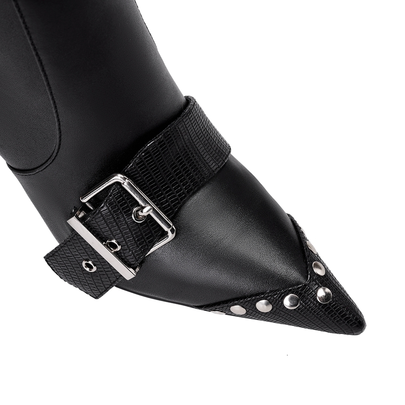 Women's New Two Wear European And American Sexy Nightclub Rivet Belt Buckle Large Pointed High Long Heel Short Boots