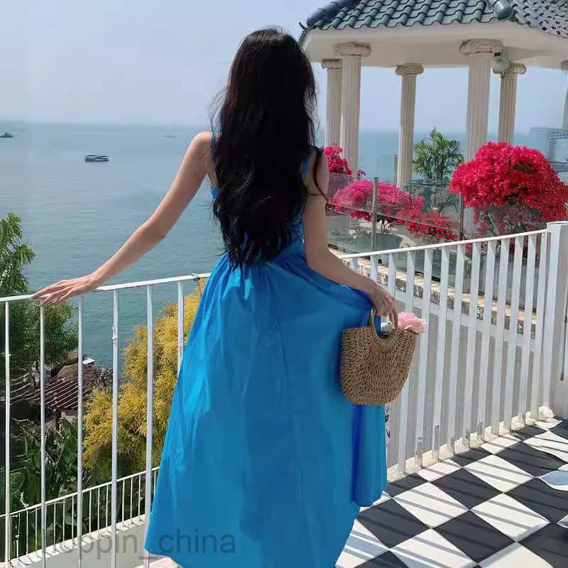 Basic Casual Dresses Women Romantic Rose Red Strap Holiday Dress Women's Summer High Waist Slim Mid length A-line Dress Tea Break Dress