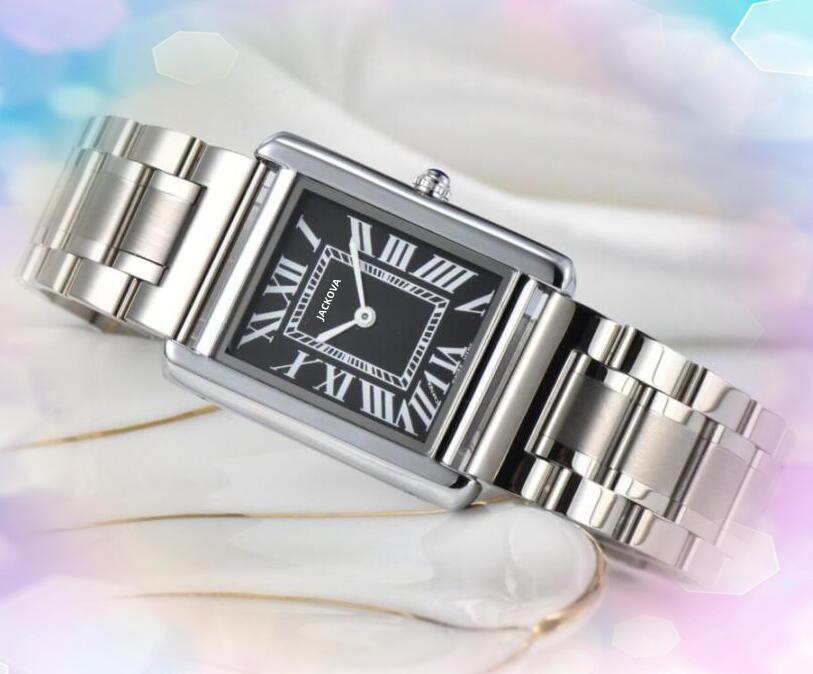 Wholesale Price Woman's Stainless Steel Watches 28MM Square Roman Tank Dial Quartz Clock annual explosions business trend lovers chain bracelet wristwatches gifts