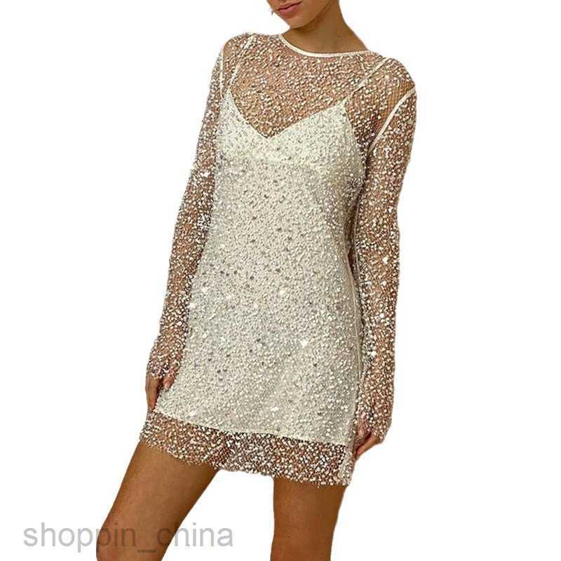 Casual Dresses for Woman Women's Wear Size Bubble Bead Perspective Mesh Two Piece Set with Hanging Strap Dress