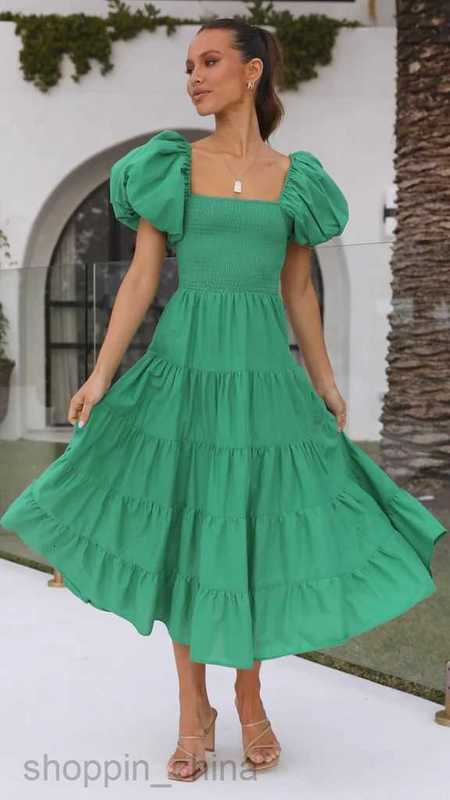 Basic Casual Dresses Women Spring/Summer New Slim and Spicy Girl Slim Fit Back One Line Neck Printed Short Sleeve Dress for Women