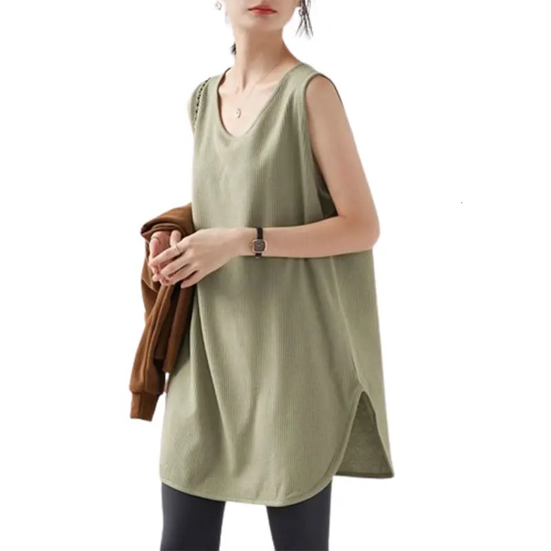 Elegant Fashion Harajuku Slim Fit Womens Clothing Loose Casual Sweat Sport All Match Top Solid V Neck Sleeveless Tanks 240626