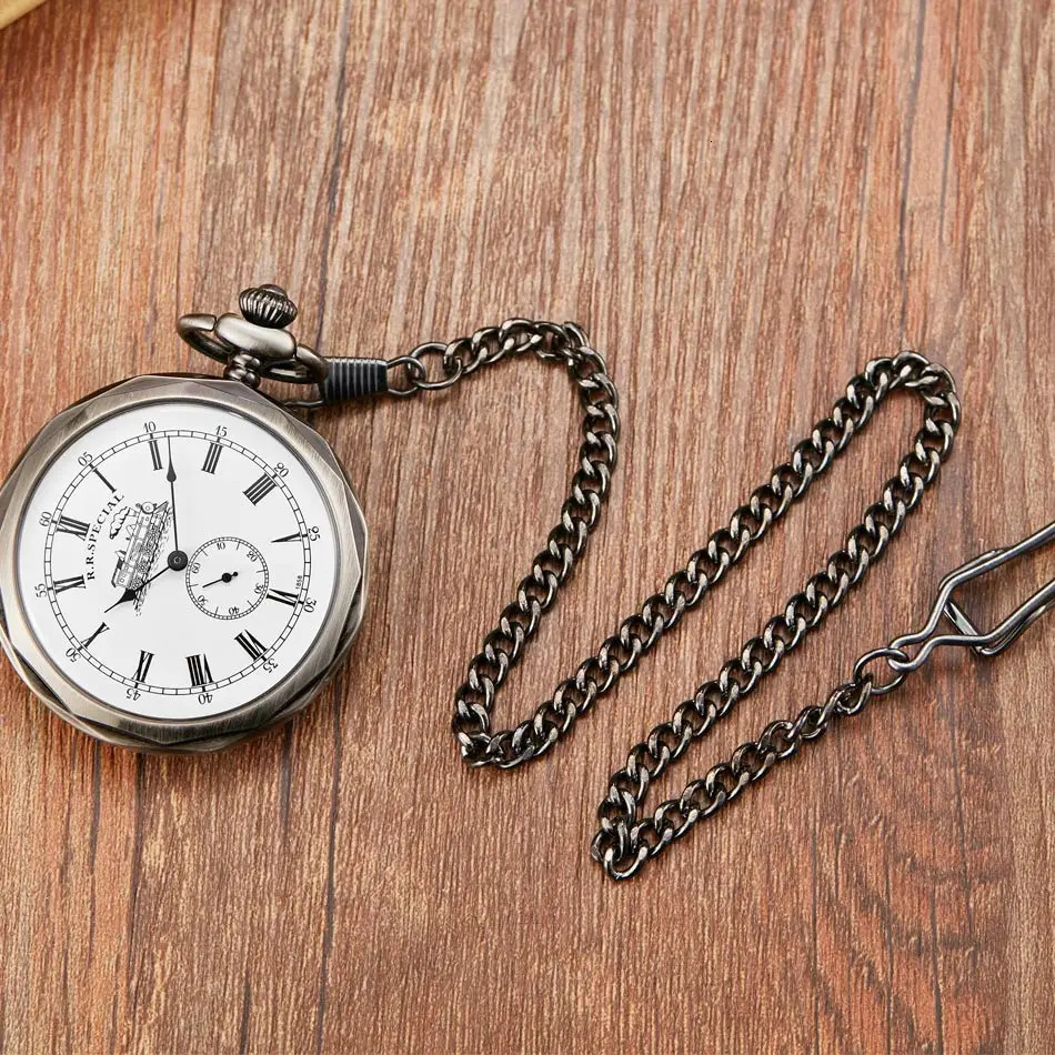 Antique Silver London Pocket Fob Watches Hand Wind Skeleton Men Women Mechanical Pocket Watch With Pendant Chain Necklace 240626 - view 4