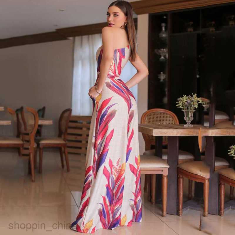 Basic Casual Dresses Women New Women's Fashion One Shoulder Printed Sleeveless Dress Sexy Slim Fit Long Dress Women's Spring