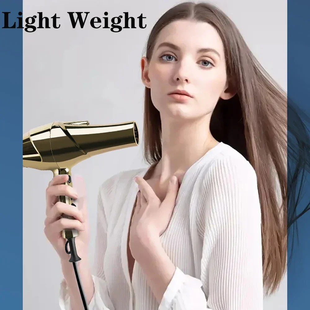 2200W Professional Hair Dryer Gold-plated Blowdryer for Salon High Speeds Strong Winds Powerful Wind 6 Gears Low Noise Blower 240624