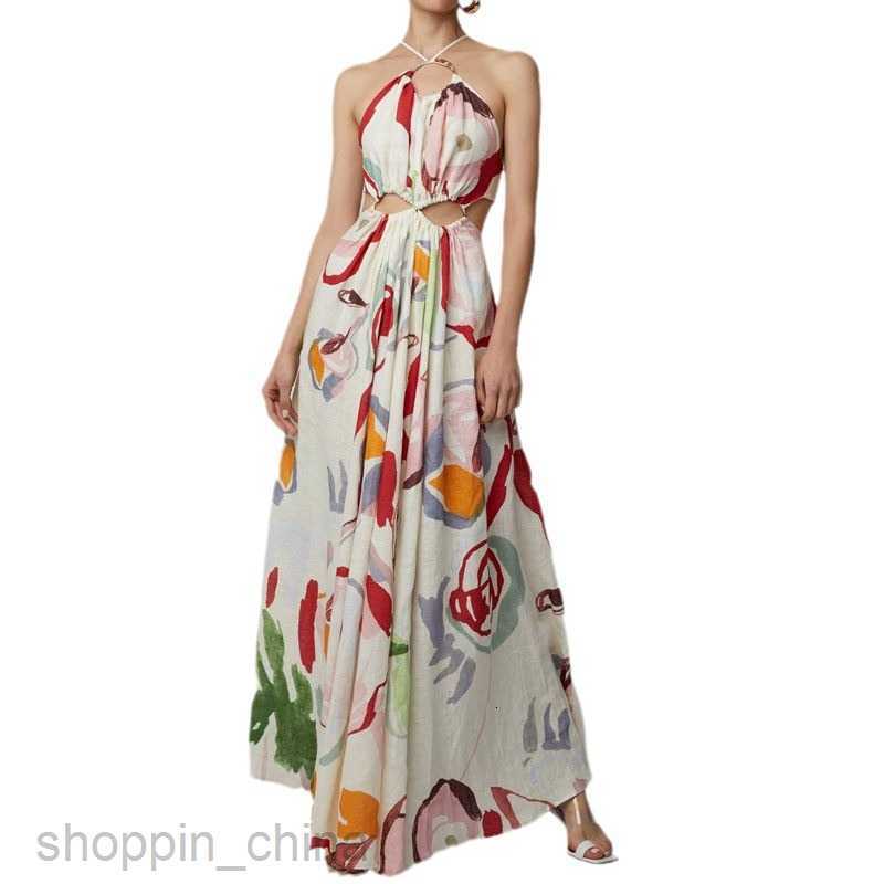 Basic Casual Dresses Women Spring/Summer New Women's Wear New Slim Fit Big hem Sexy Hanging Strap Printed Long Skirt Beach Dress