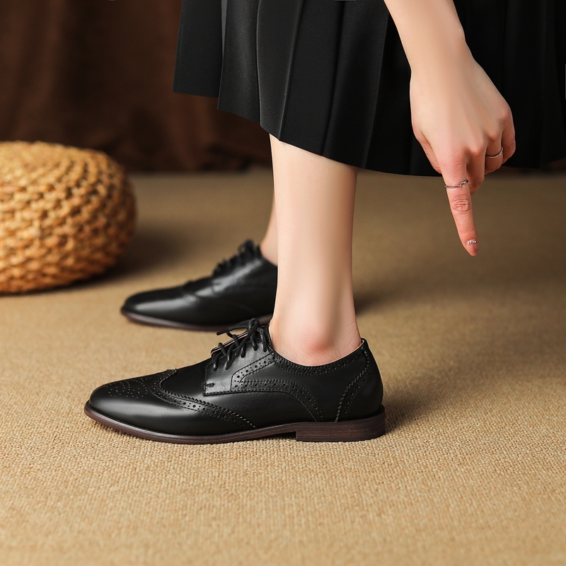 Kaky's New Round Head Genuine Leather Cowhide Vintage Low Heel Large Women's Singles Mueller Casual Shoes