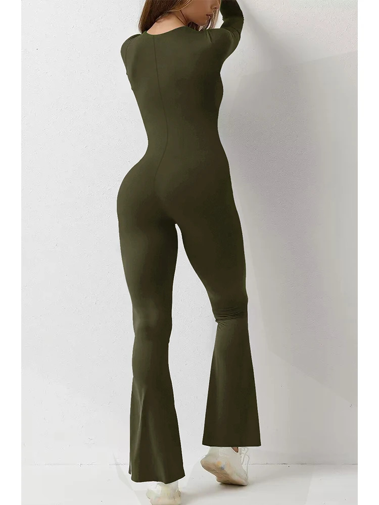 Women Wide Leg Yoga Bodysuit Outfit One Piece Gym Fitness High Quality Sport Long Sleeve Plus Size Jumpsuit 240701