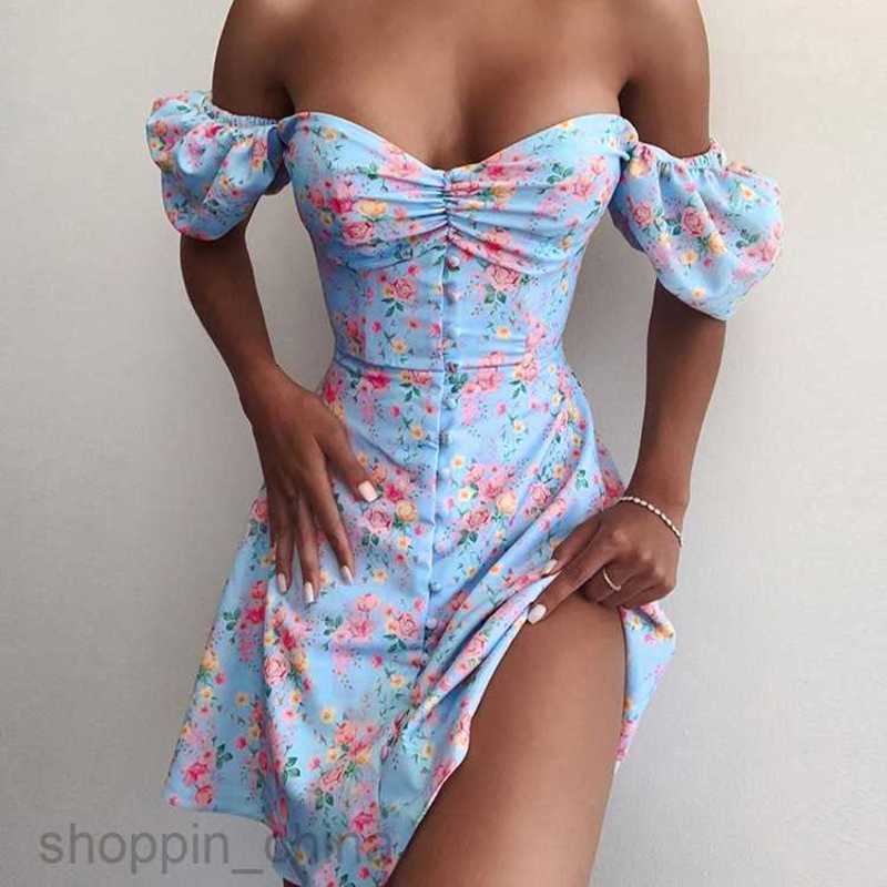 Basic Casual Dresses for Woman Women's sexy V-neck bubble sleeve short floral dress