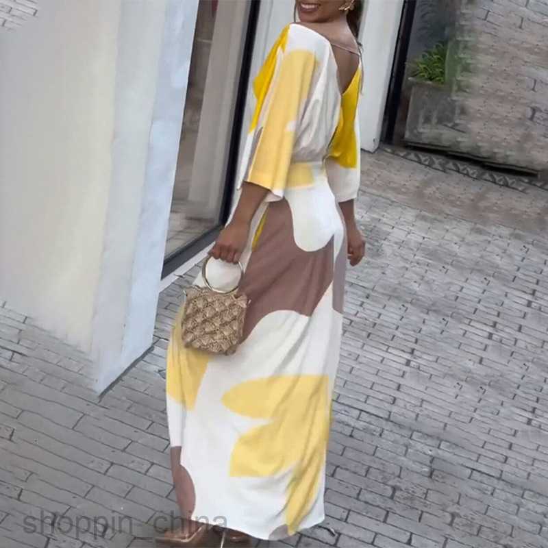 Women's Two Piece Sets Pants Summer New Women's Elegant Printed Color Block V-neck Printed Dress