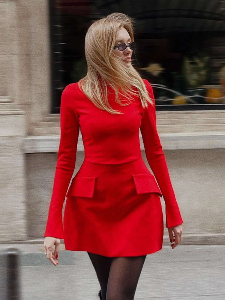 Fashion Long Sleeve Half Turtleneck Women Casual Autumn Spring Solid Sweet Hip Package Skirts Female 2024 New Party Dress f7.1#33.2