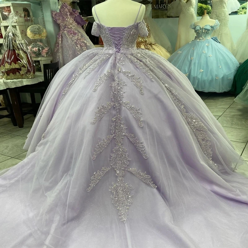 Lilac Quinceanera Dresses Ball Gown Birthday Party Dress Lace Up Graduation Gown Sweetheart Beads Crystal Tull Swet 16 vestidos