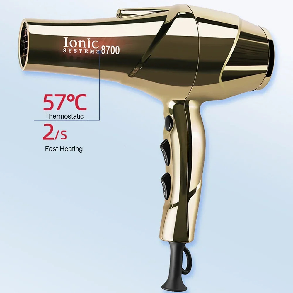 2200W Professional Hair Dryer Gold-plated Blowdryer for Salon High Speeds Strong Winds Powerful Wind 6 Gears Low Noise Blower 240624