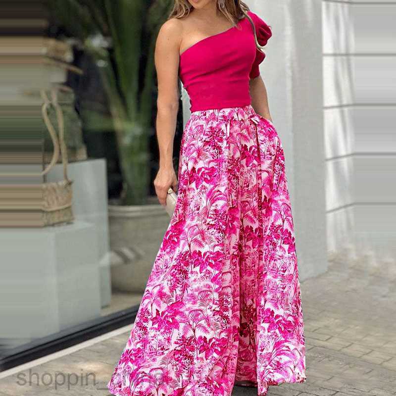 Women's Two Piece Sets Pants Summer New Women's Fashion Commuting Two Piece Set with Printed Fashion Casual Set