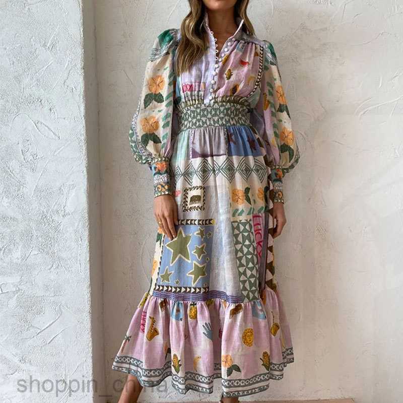 Basic Casual Dresses for Woman Summer New Women's Style Commuter Print Colored Long sleeved Fashion Casual Dress