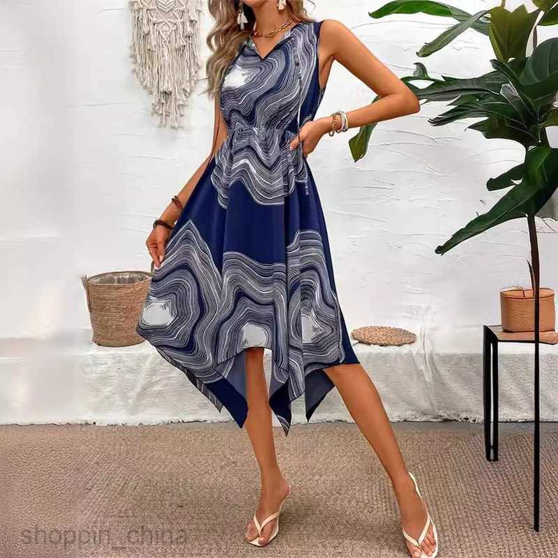 Basic Casual Dresses for Woman Printed Irregular Shirt Skirt Solid Color Split Waist Dress Spring/Summer Women's High end Skirt Children