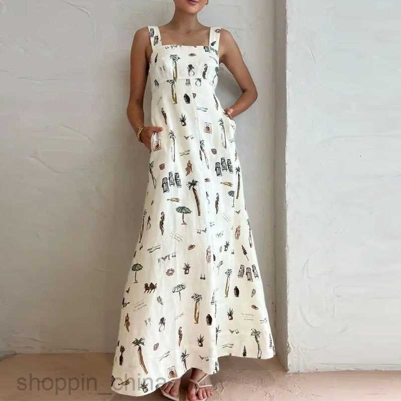 Basic Casual Dresses for Woman Bowtie Summer Long Dress Women's Printed Sleeveless Commuter Long Dress with Hanging Strap