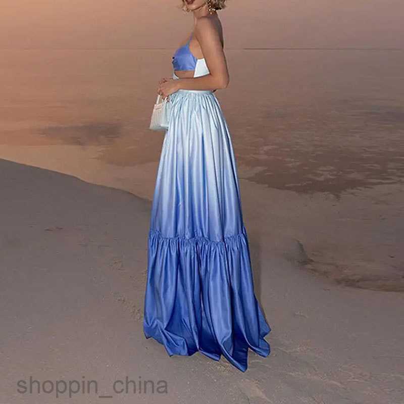 Basic Casual Dresses for Woman Summer New Women's Fashion Elegant and Fashionable Backless Strap Gradient Dress