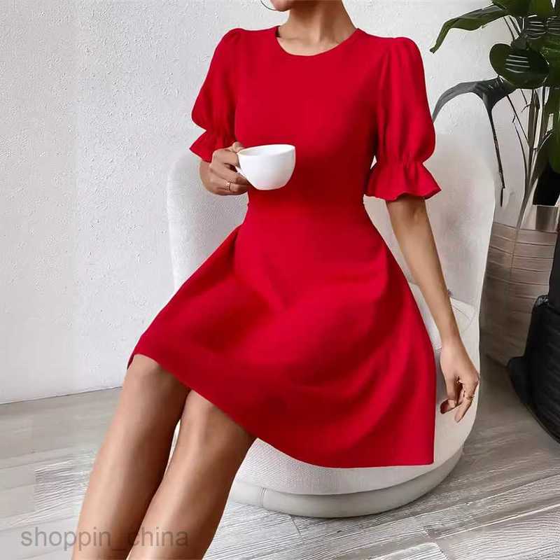 Basic Casual Dresses for Woman Square necked bubble sleeve ruffle edge short dress for women's spring and autumn haute couture A-line skirt short
