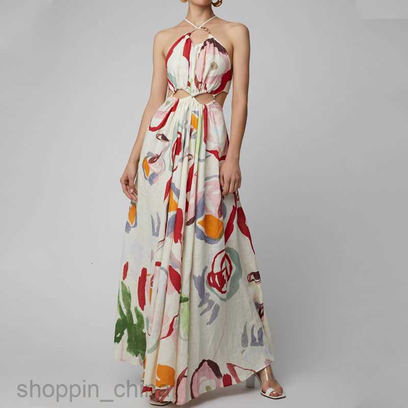 Basic Casual Dresses Women Spring/Summer New Women's Wear New Slim Fit Big hem Sexy Hanging Strap Printed Long Skirt Beach Dress