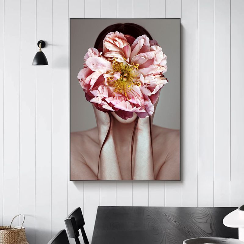 Modern Fashion Art Girl With Flower Poster Wall Art Pictures for Living Room Portrait Posters and Prints Canvas Painting Modern Home Decor