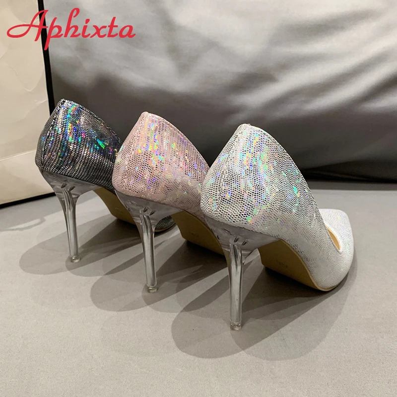 Aphixta 10cm High Tansparent Stiletto Heels Women Pumps Dazzle Colorful Official Party Shoes Big Size 33-50 240629