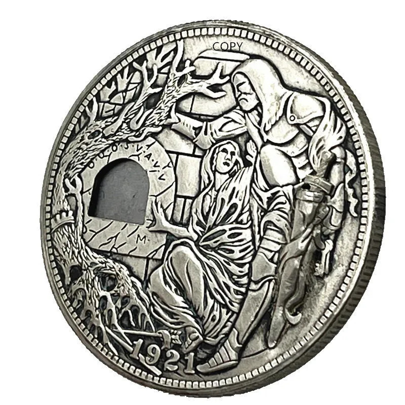 Movable Mechanism Holy Grail Coin Hobo Nickel Morgan Dollar Roman Booteen Wandering Removeable Sword Magic Coin 240624