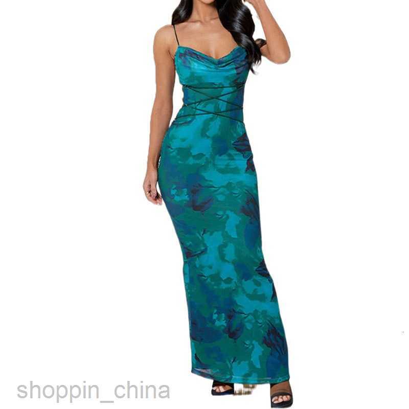 Basic Casual Dresses for Woman Women's Summer New Sexy Backless Slim Fit Bag Hip Print Hanging Strap Dress