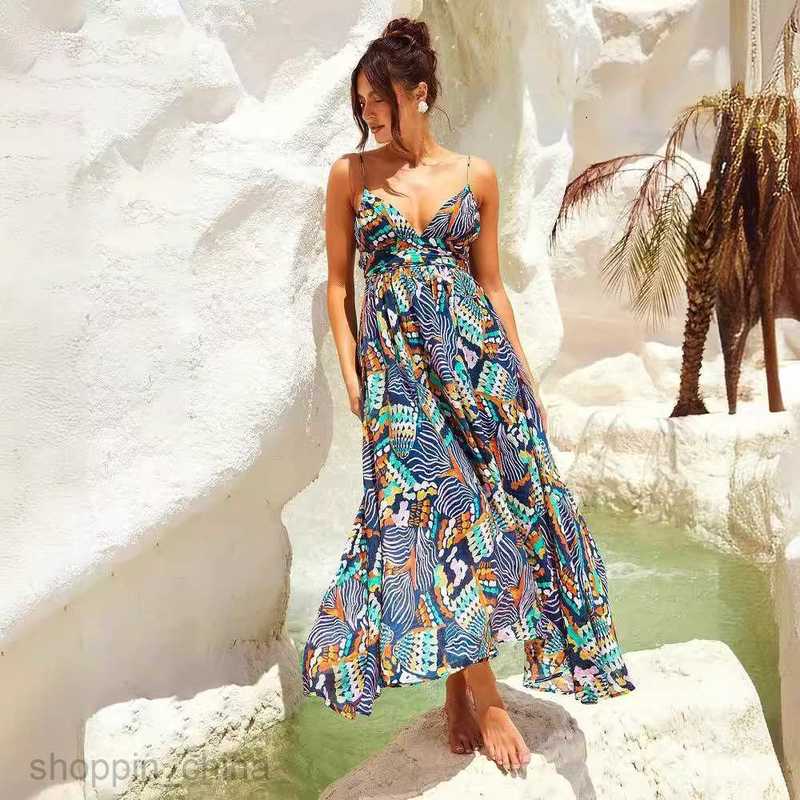 Basic Casual Dresses Women summer new sexy suspender strapless sleeveless printed dress for women's mid length dress