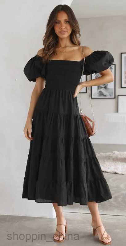 Basic Casual Dresses Women Spring/Summer New Slim and Spicy Girl Slim Fit Back One Line Neck Printed Short Sleeve Dress for Women