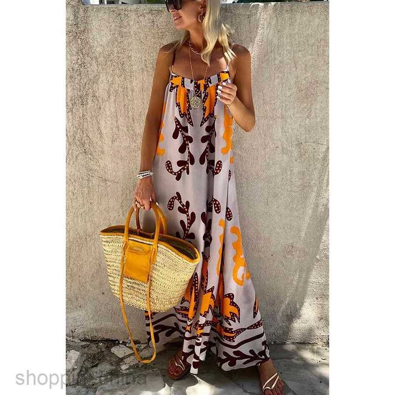 Basic Casual Dresses Women Spring/Summer New Sexy Strap Printed Dress Casual Loose Vacation Dress