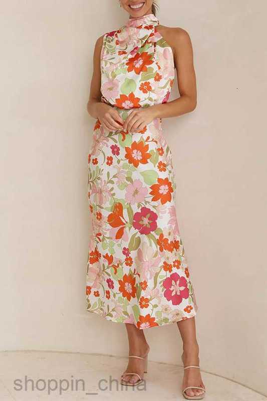 Basic Casual Dresses Women mature temperament women's sleeveless strapless printed satin dress