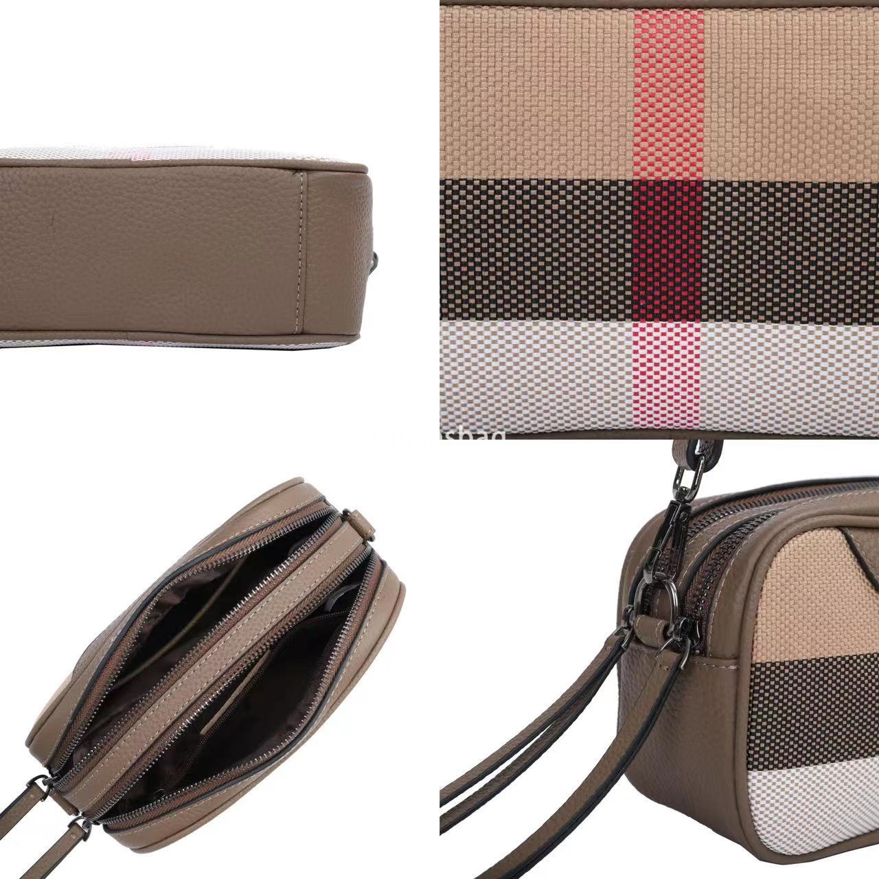 European and American retro niche design factories directly sell leather plaid fashionable and popular cross-border wide shoulder strap small square b