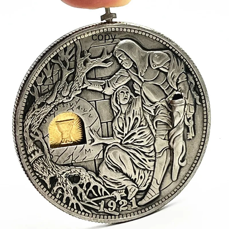 Movable Mechanism Holy Grail Coin Hobo Nickel Morgan Dollar Roman Booteen Wandering Removeable Sword Magic Coin 240624