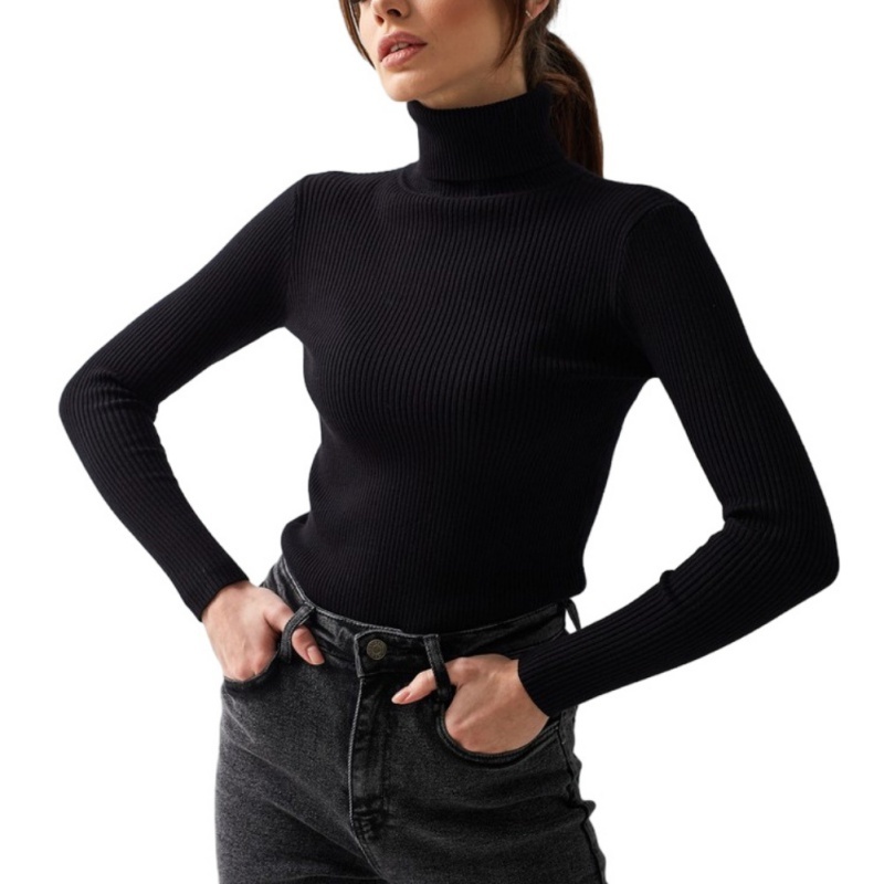 Turtleneck Sweater Base Shirt Women's Outside Wear Autumn Winter New Short Interior Fashion Slim Long-sleeved Knitwear Tops F7.1#20