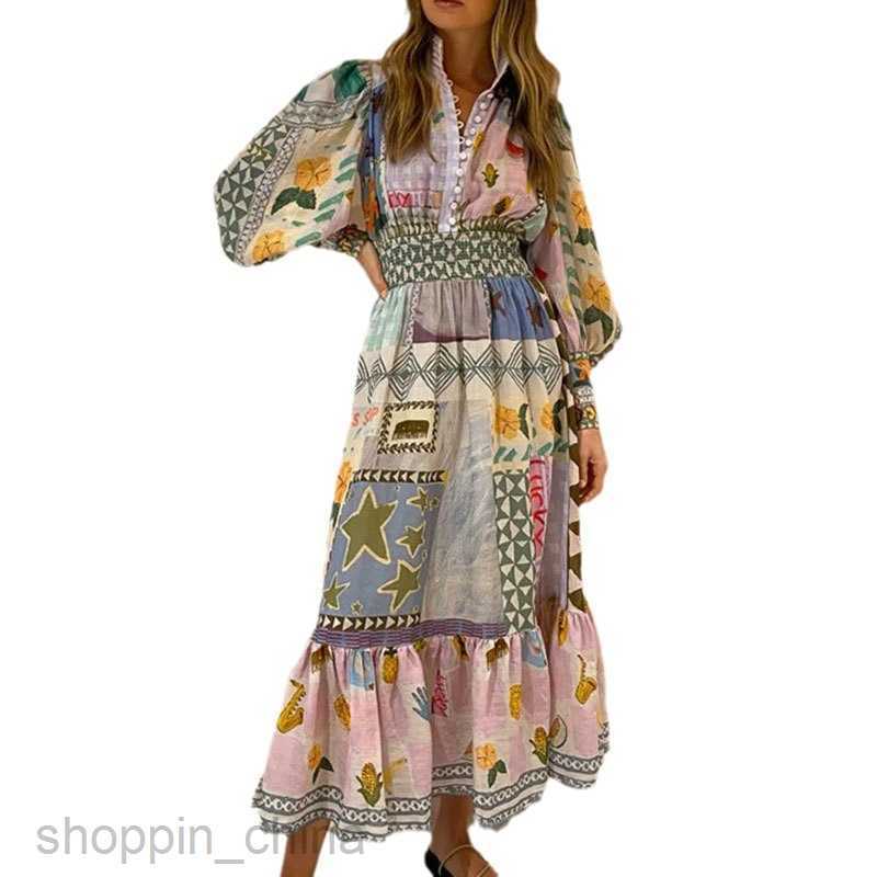 Basic Casual Dresses for Woman Summer New Women's Style Commuter Print Colored Long sleeved Fashion Casual Dress